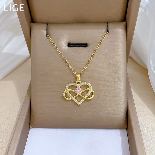 Incantevole Collana da Donna in Acciaio al Titanio a Forma di Cuore con Intarsio Completo di Strass, Delicata Catena per Clavicole con Design Romantico Ispirato a Fiori e Natura