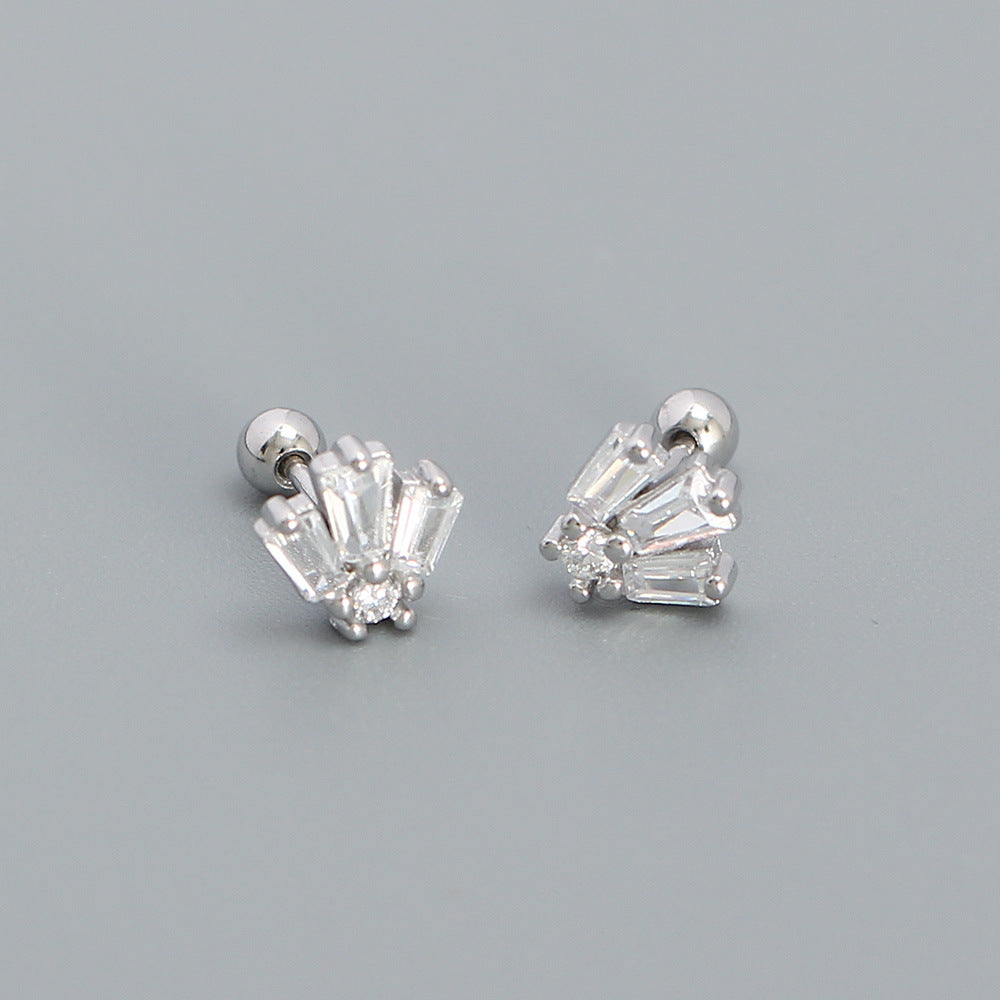 925 Sterling Silver Geometric Square Cubic Zirconia Threaded Cartilage Stud Earrings for Women