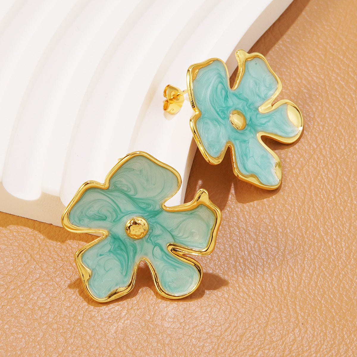 Minimalist Colorful Drip Oil Plated Stainless Steel Floral Stud Earrings