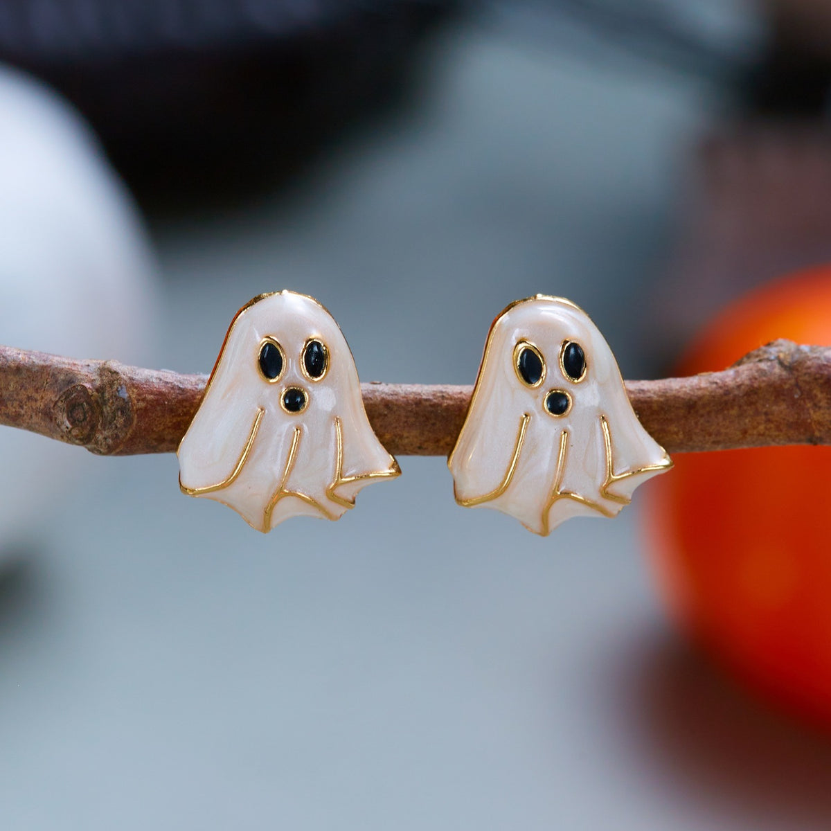 Minimalist Drip Oil Plated Alloy Halloween Cartoon Ghost Broom Bat Witch Hat Earrings for Women