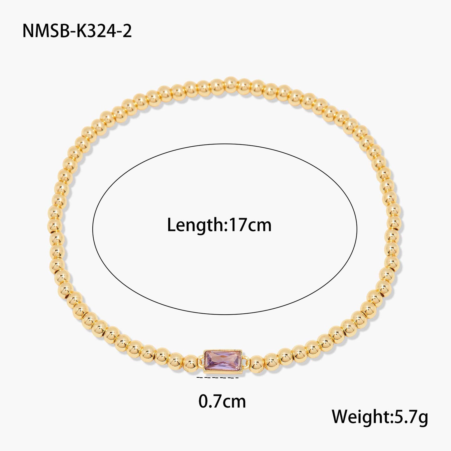 Fashionable OL Style Geometric Stainless Steel Beaded Bracelet with 18K Gold Plating and Colorful Zircon Birthstone Accents