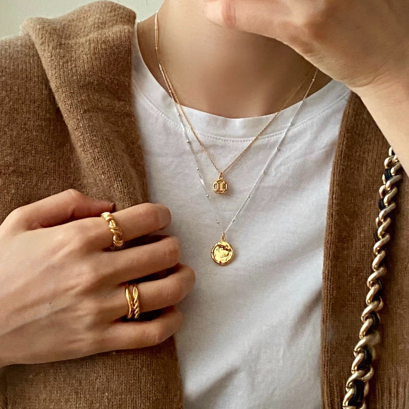 Minimalist Geometric Saturn Pendant Necklace in 925 Sterling Silver