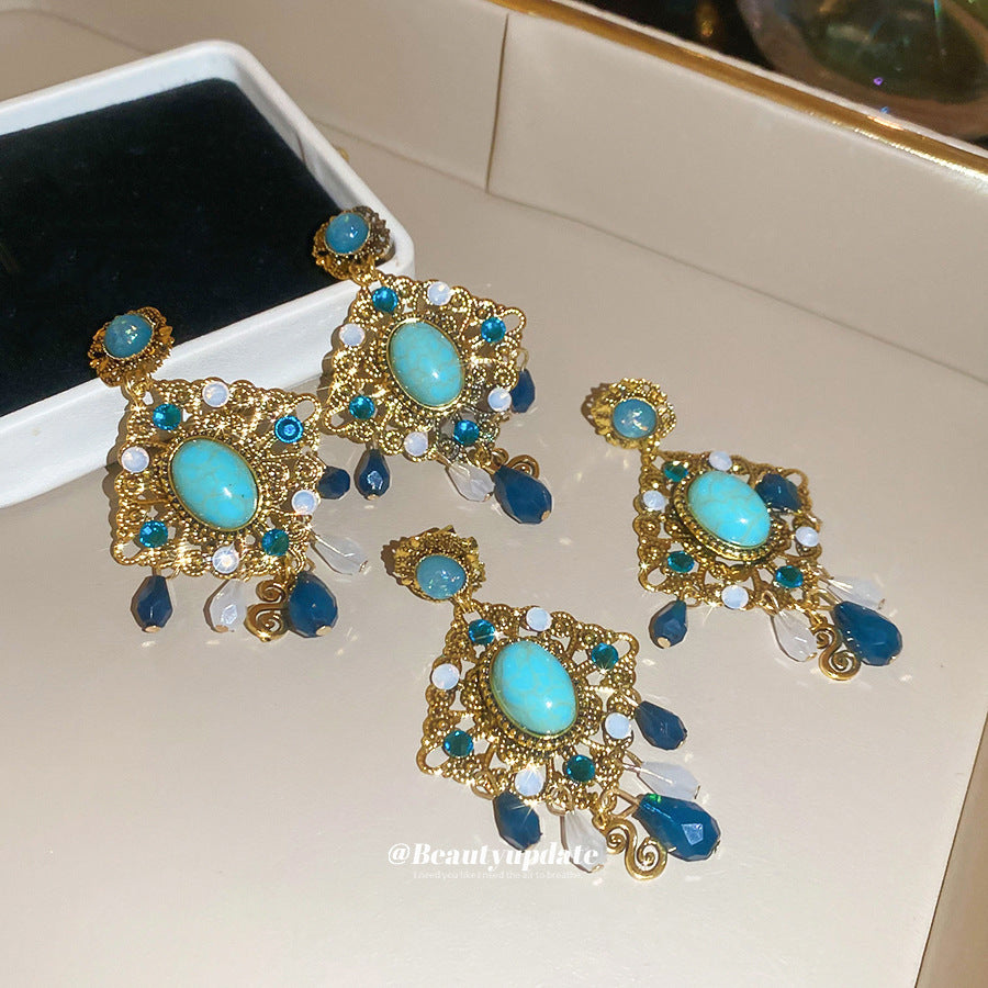 Pendientes de resina con diseño de rombo de estilo vintage con incrustaciones de diamantes de imitación para mujer, joyería minimalista geométrica para la oreja con postes de acero inoxidable