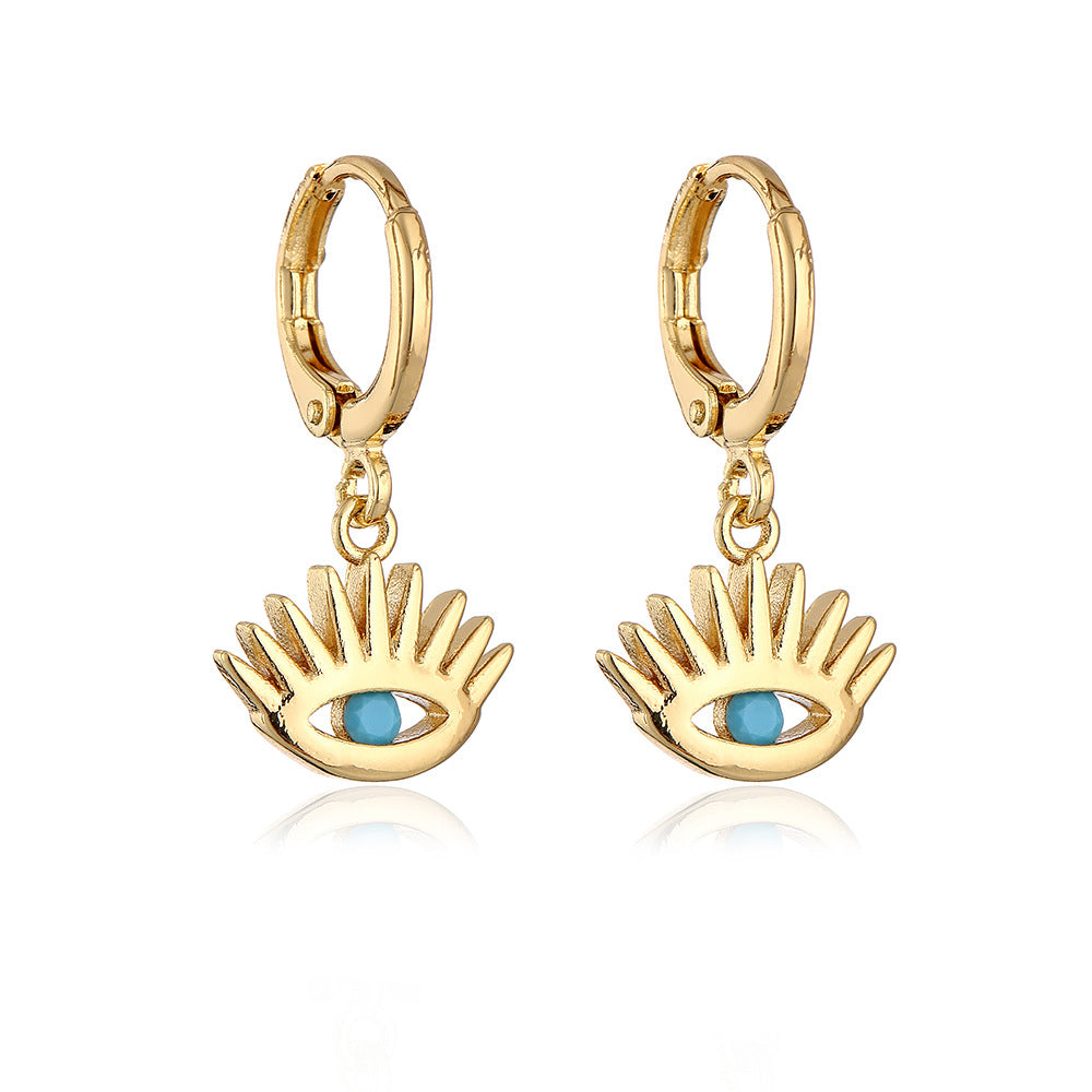 Minimalist Geometric Evil Eye Stud Earrings in Copper with Real Gold Plating and Zircon Inlay
