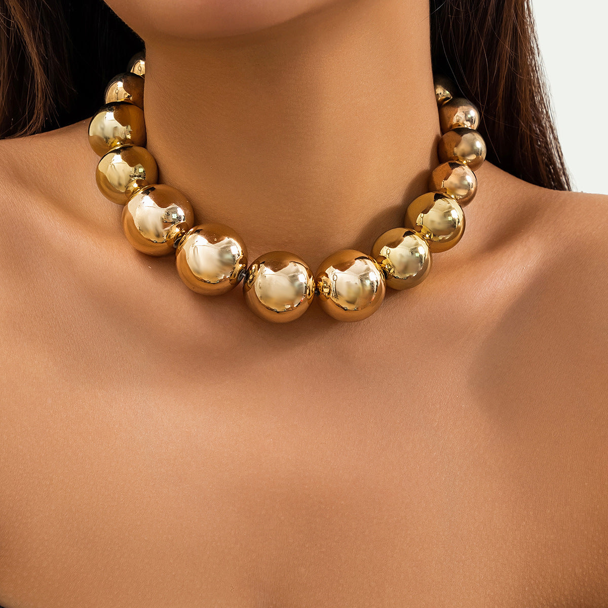 Punk Geometric Round Beaded Choker Necklace for Women