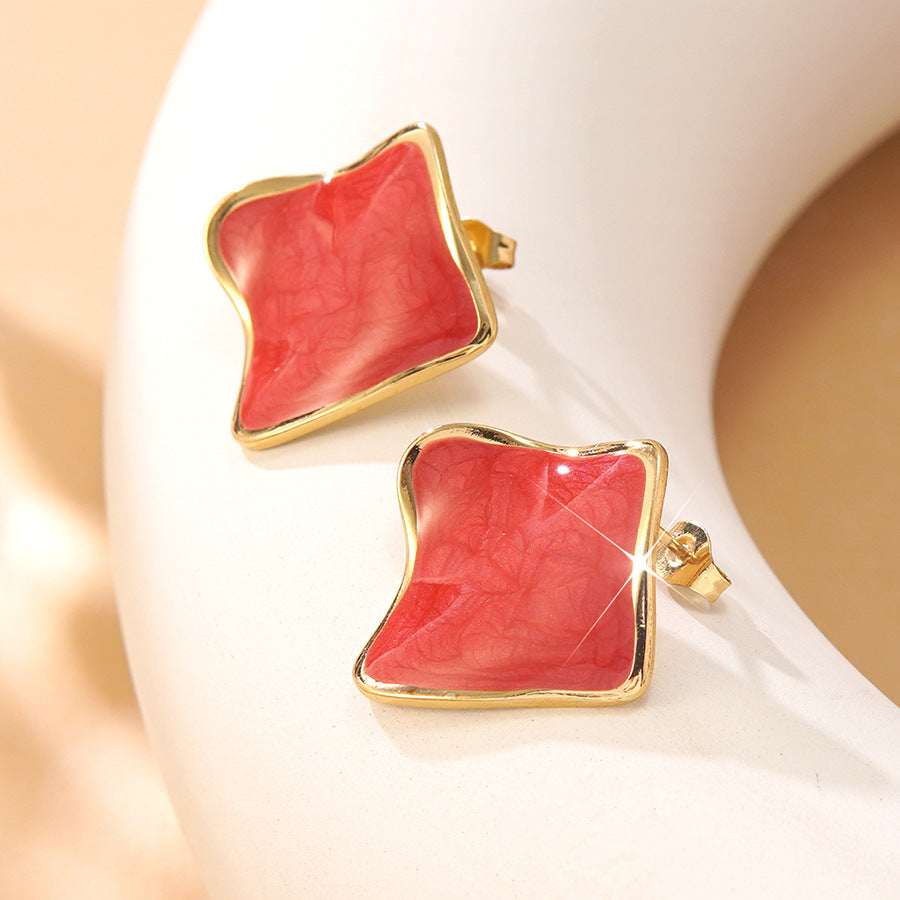 Sweet Streetwear Geometric Square Drip Oil Stainless Steel Earrings
