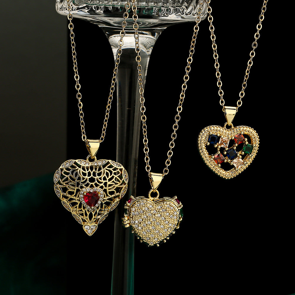 Minimalist Heart-Shaped Copper Pendant Necklace with Gold Plating and Cubic Zirconia for Women
