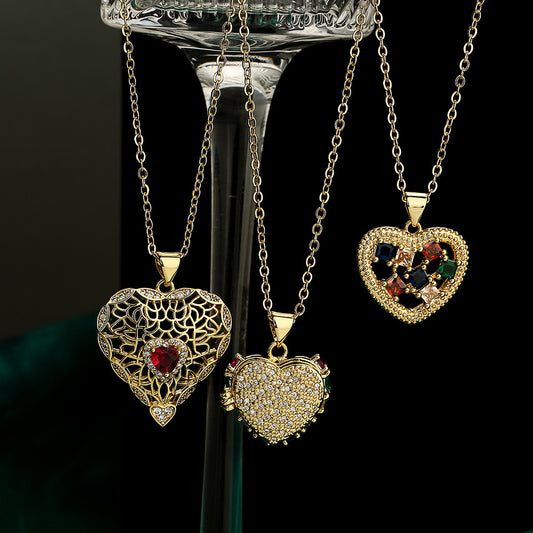 Minimalist Heart-Shaped Copper Pendant Necklace with Gold Plating and Cubic Zirconia for Women