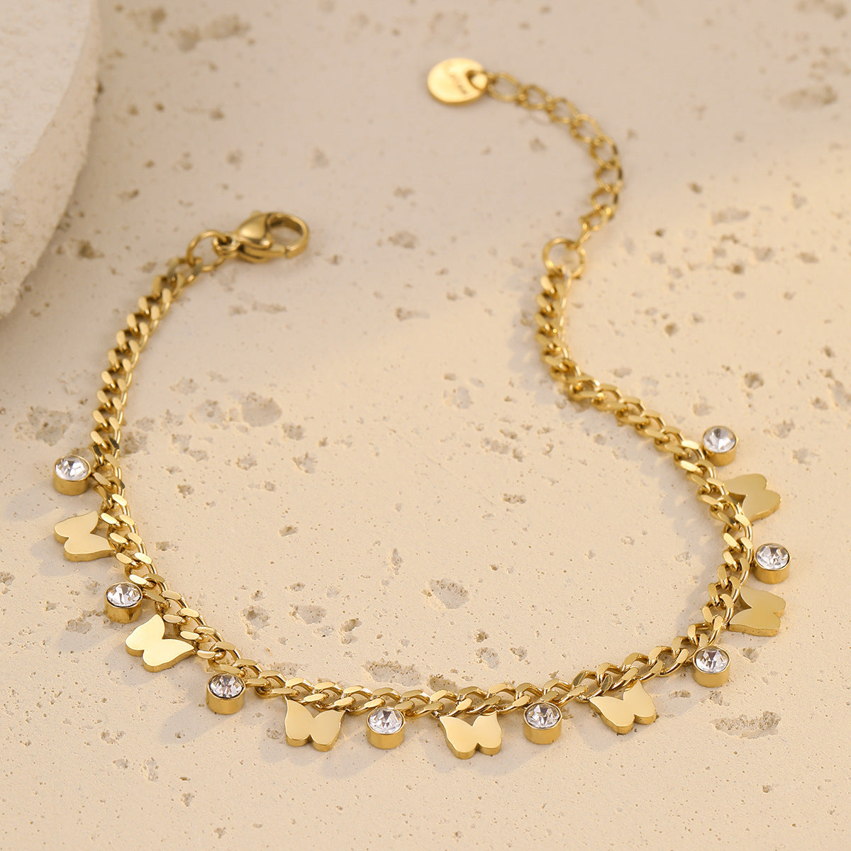 Elegante Bracciale Da Donna A Farfalla In Zirconia In Acciaio Al Titanio Placcato