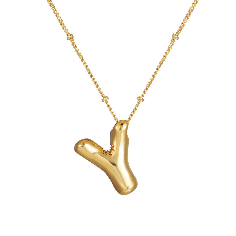 18K Gold Plated Heart Letter Necklace Minimalist Polished Brass Pendant Cable Chain for Women