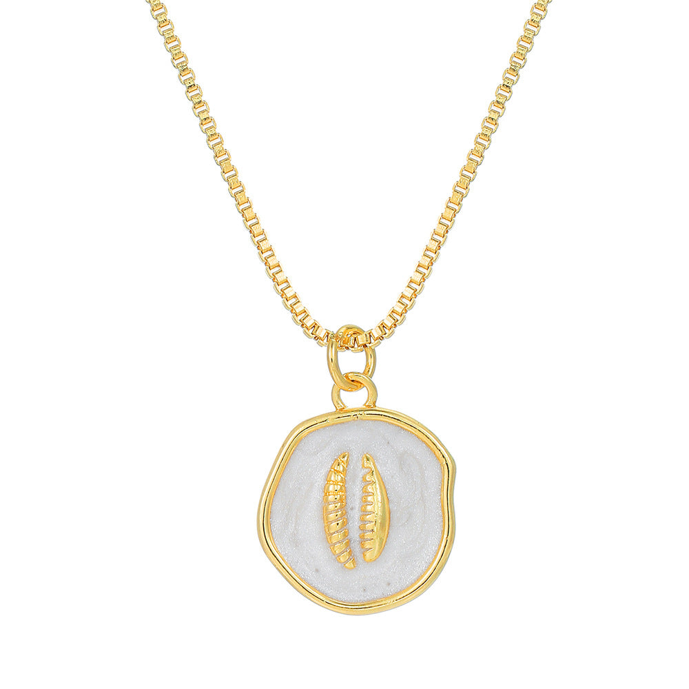Collana Pendente Minimalista con Stella Marina Delfino Concha Cuore da Donna in Rame con Finitura Smaltata su Catena ad O