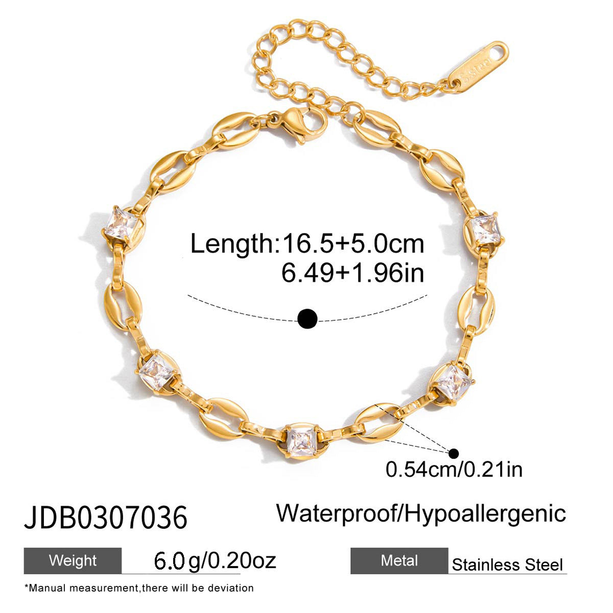 Bracciale Lusso Minimalista Geometrico in Acciaio Inossidabile Placcato Oro 18K con Strass da Donna
