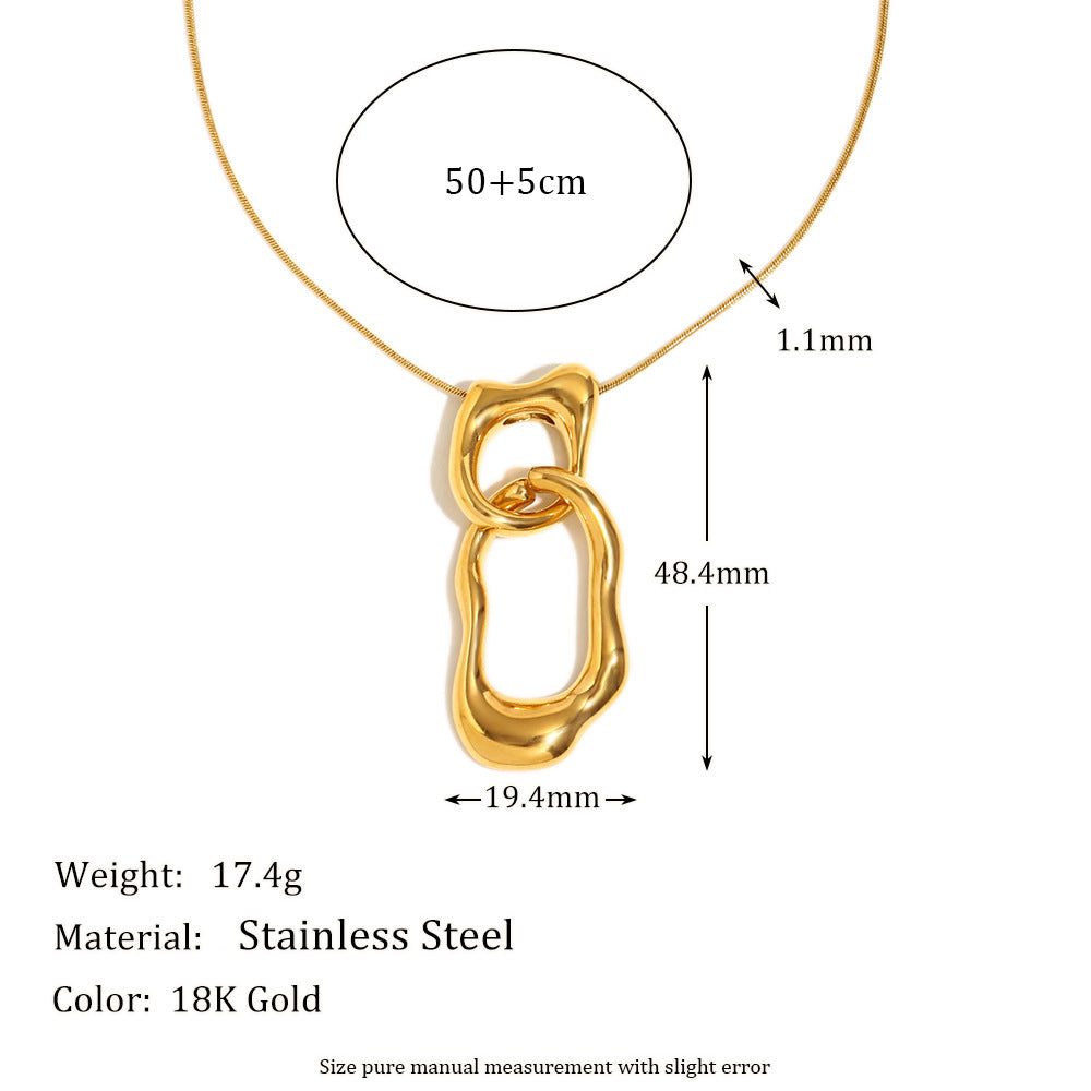 Collana con ciondolo ad anello irregolare geometrico minimalista da donna in acciaio inossidabile placcato oro 18 carati