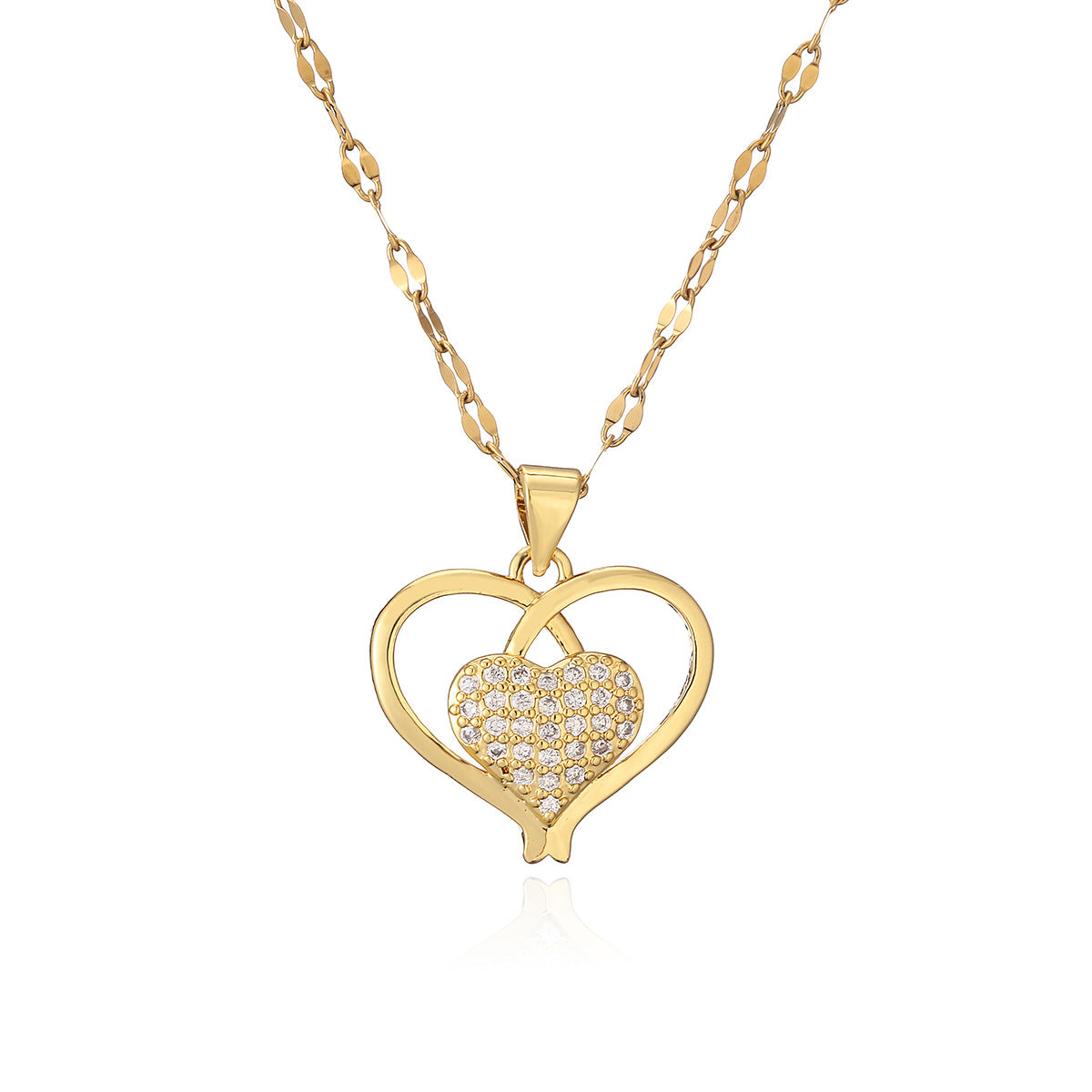 Minimalist Heart-Shaped Copper Pendant Necklace with Gold Plating and Zircon Accents for Women
