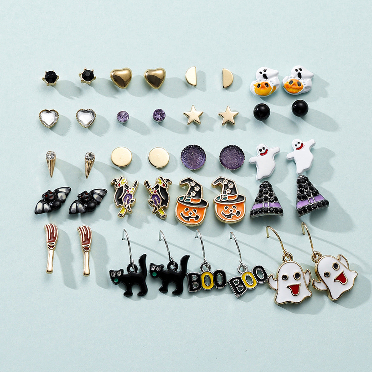 Juego de pendientes de Halloween estilo dibujos animados con diseño de calabaza, aretes de aleación y postes de acero inoxidable para mujer