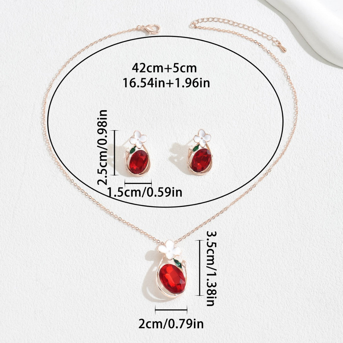 Set di collana e orecchini floreali rustici in rame con intarsi di strass da donna