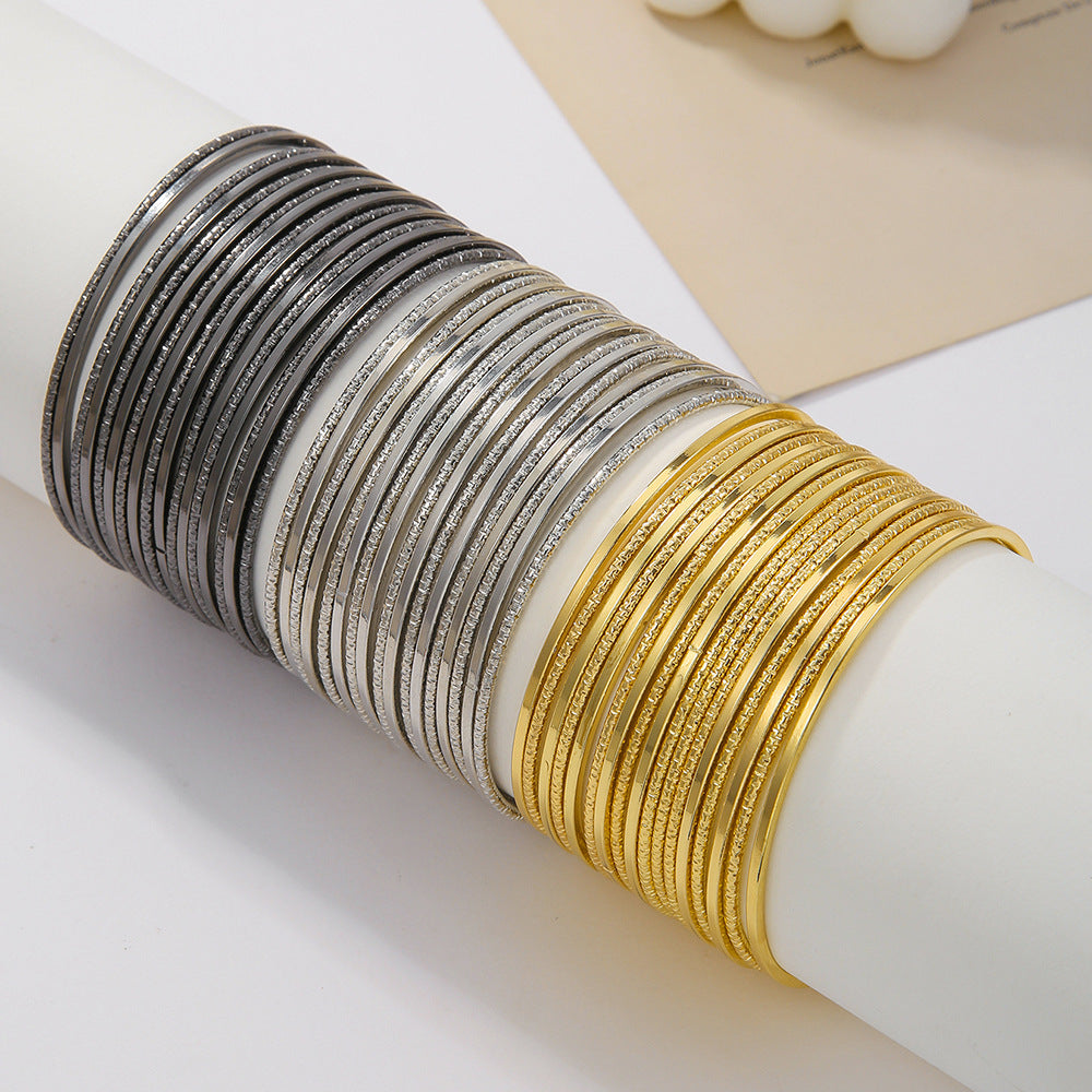 Elegant Geometric Round Plated Iron Bangle Set for Women
