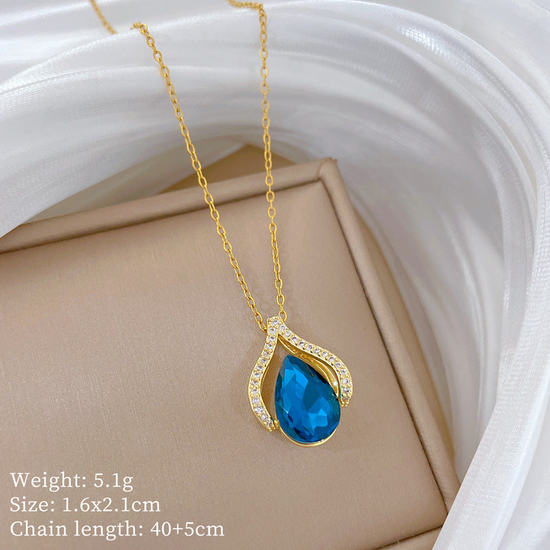 Sweet Minimalist Cross Micro-Inlaid Cubic Zirconia Brass Pendant Titanium Steel Necklace for Unisex