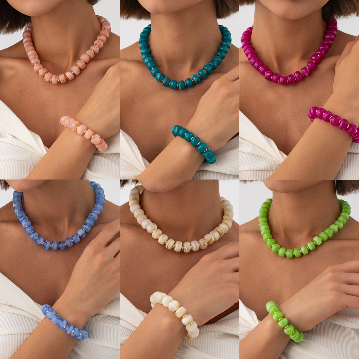 Bohemian Geometric Gradient Resin Plated Stainless Steel Ball Chain Necklace for Women