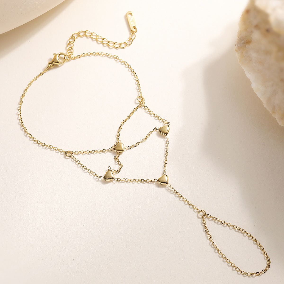 Vintage Gold Plated Heart Star Geometric Stainless Steel Hand Chain for Women