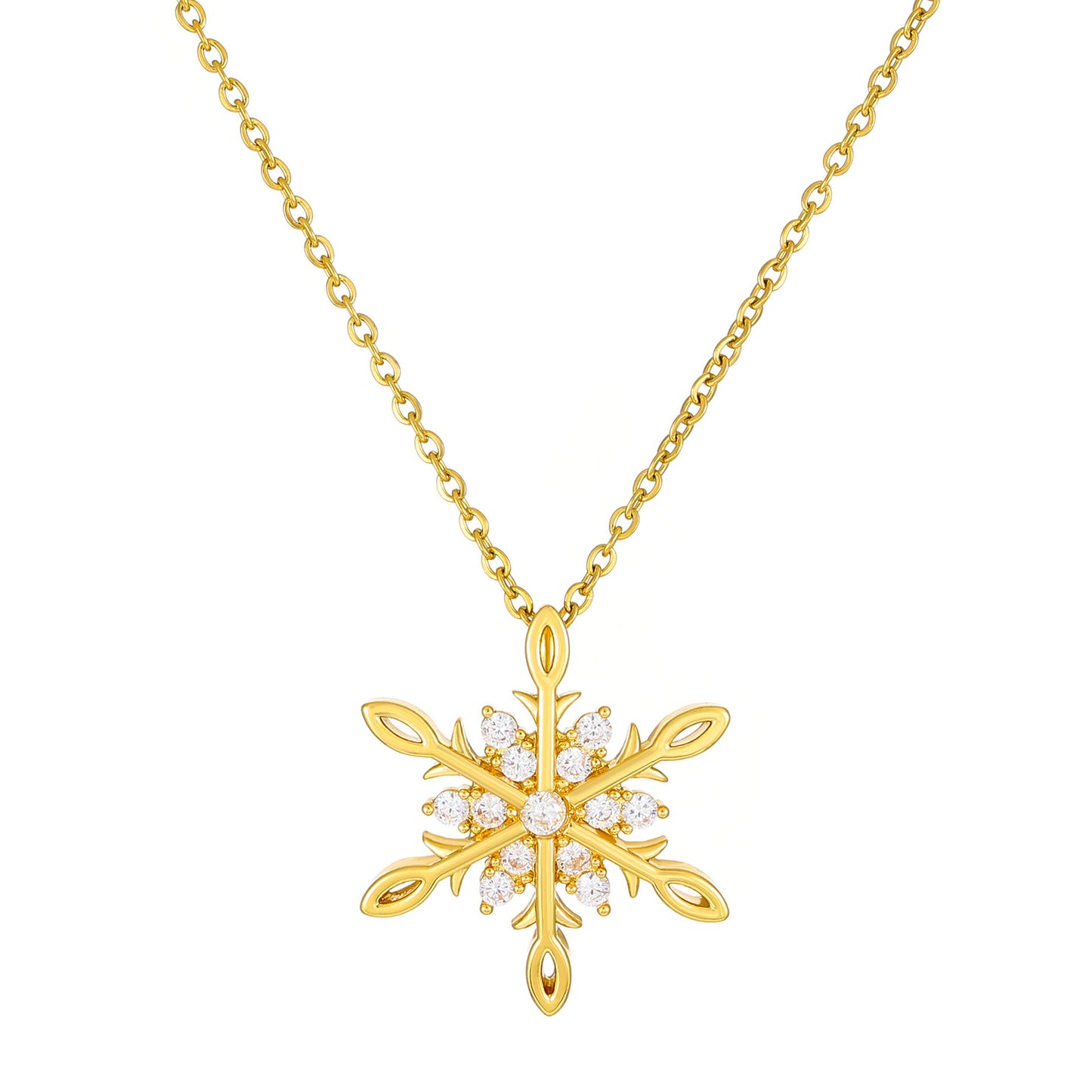 Collar de copo de nieve geométrico para mujer con incrustaciones de diamantes de imitación, cadena de aleación en estilo minimalista y moderno