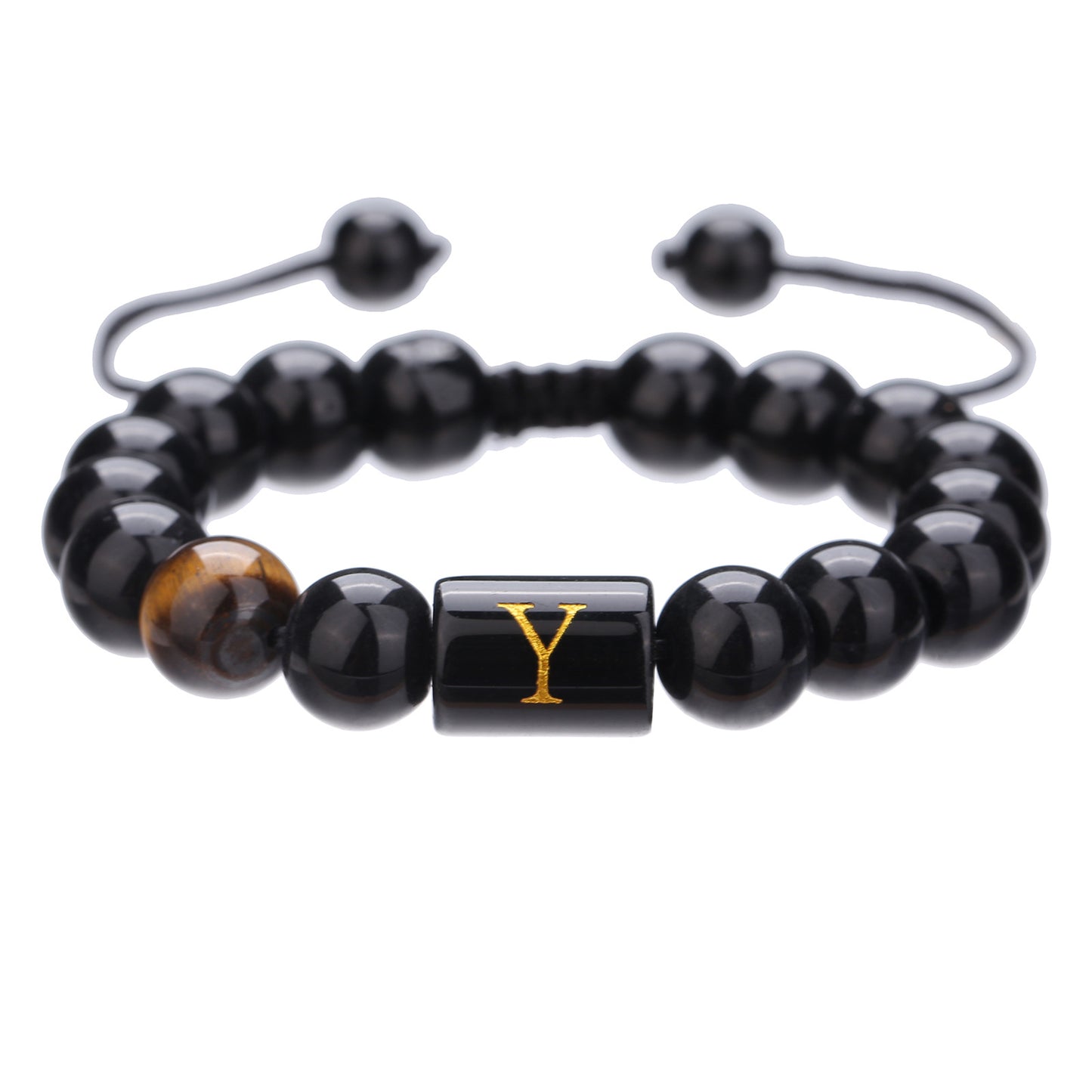 10mm Round Agate Beaded Bracelet with Alphabet Letters Adjustable Unisex