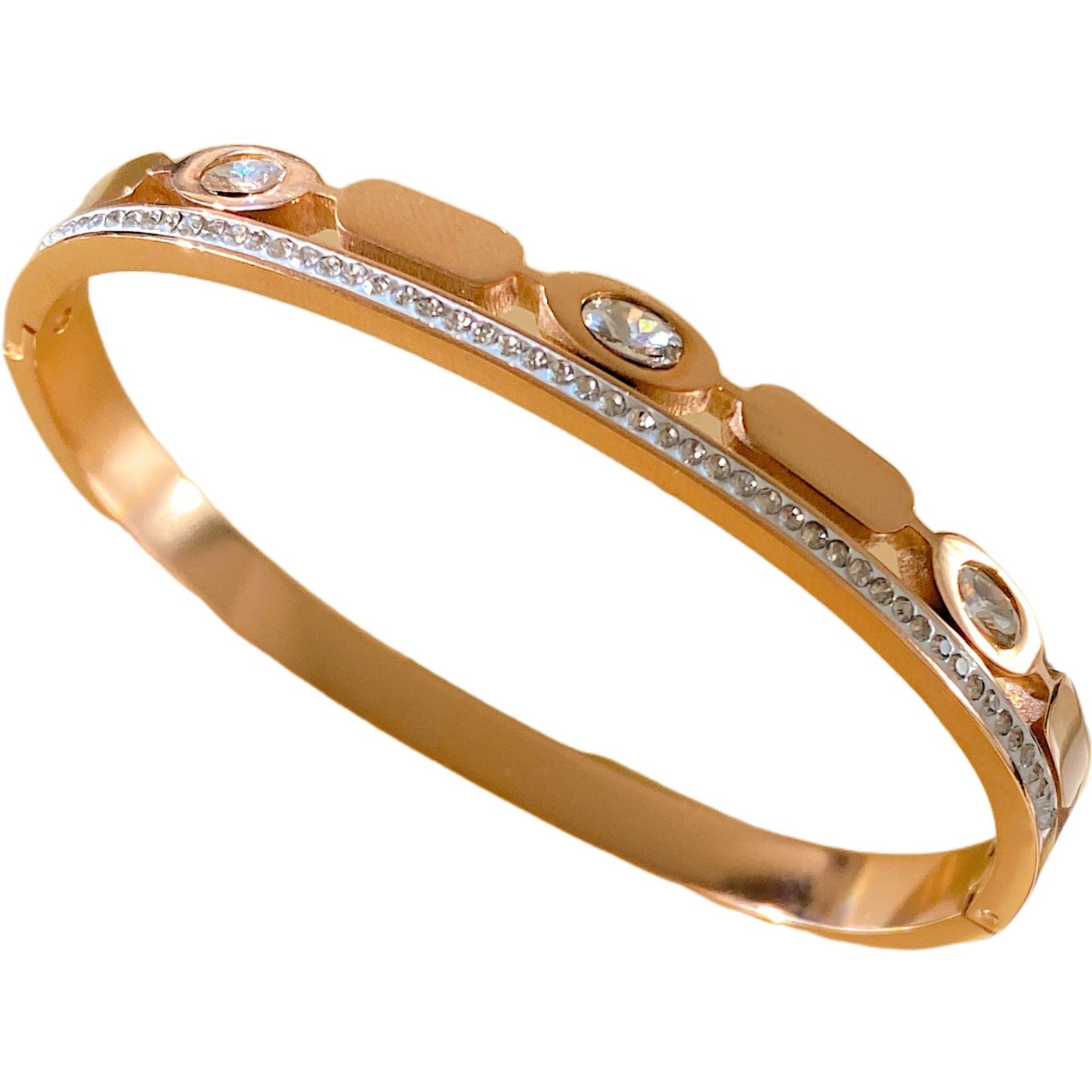 Vintage Geometric Full Cubic Zirconia Plated Titanium Steel Double Layer Bracelet