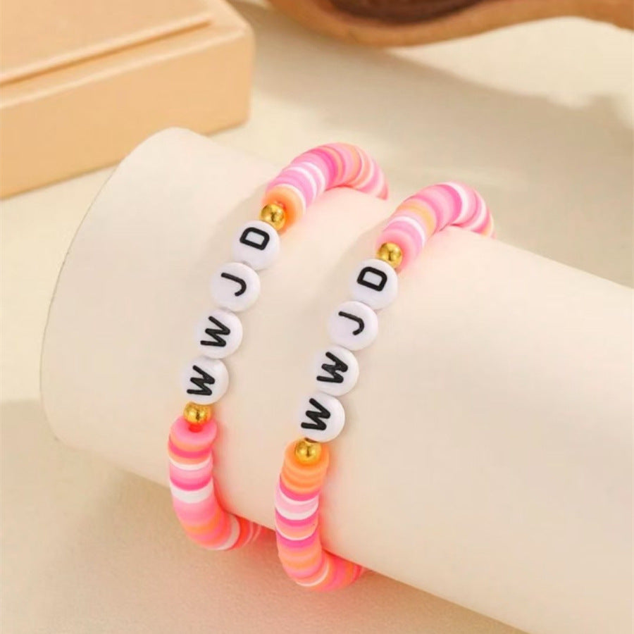 Fashion Handmade Geometric Letter Polymer Clay Acrylic Bracelet Unisex