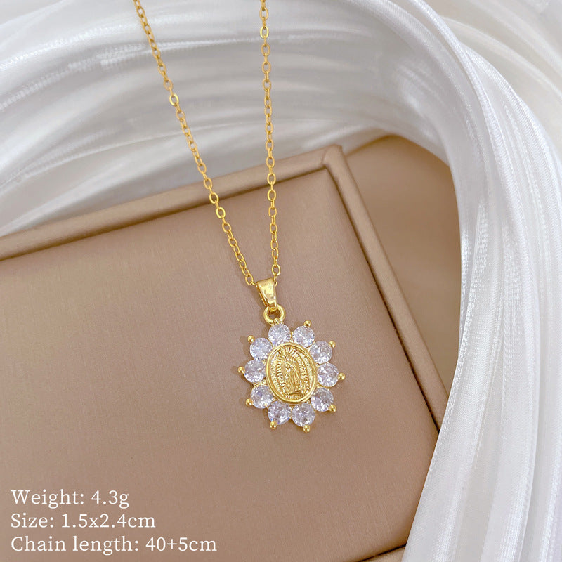 Collana Minimalista Geometrica in Acciaio al Titanio con Pendente in Rame Placcato Oro su Catena a Maglie per Uomo e Donna