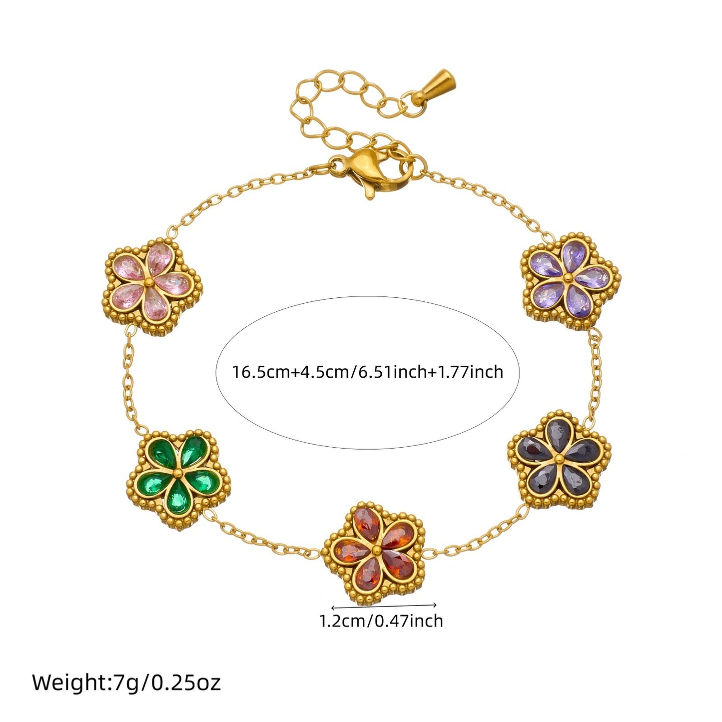 Sweet Gold Plated Stainless Steel Floral Cubic Zirconia Bracelet