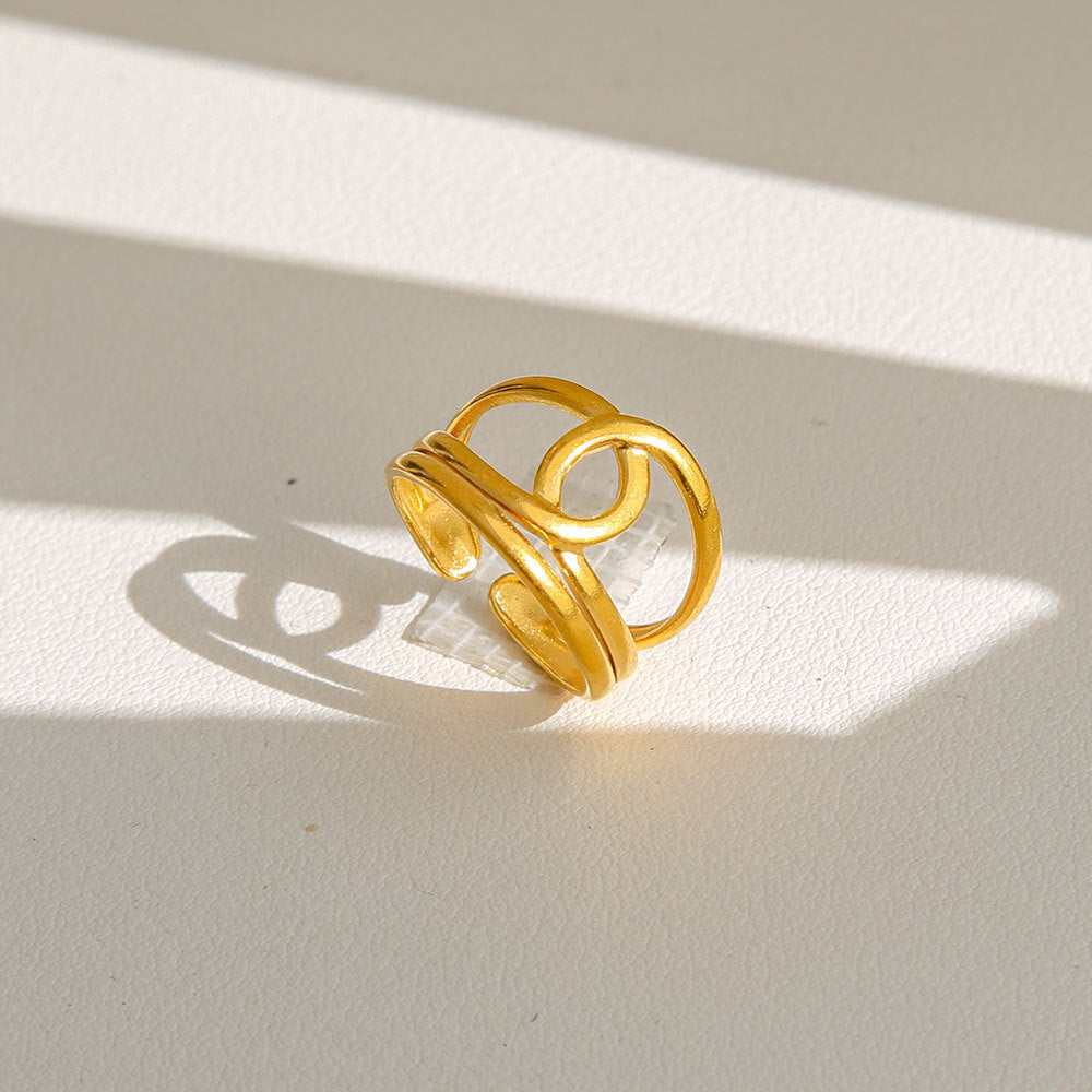 Anello di tendenza da donna in acciaio inossidabile geometrico placcato oro con perle e fiori stile Instagram