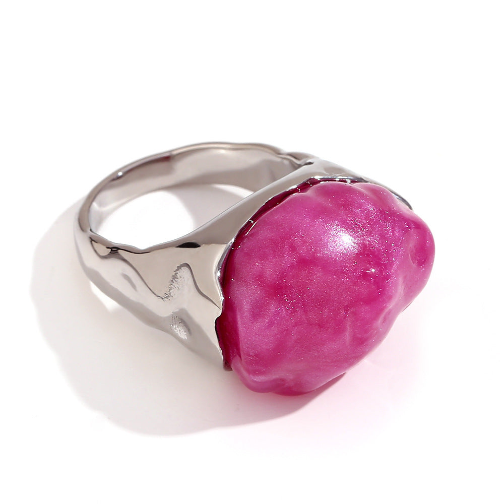 Vintage Style Geometric Acrylic Accent Ring in Stainless Steel with Plating for Women