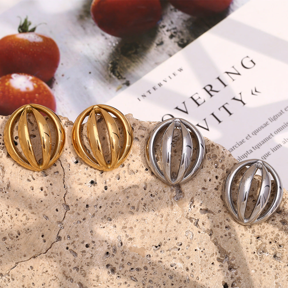 Pendientes de acero inoxidable geométricos de moda con chapado en oro de 18 quilates y diseño de arco semiesférico hueco