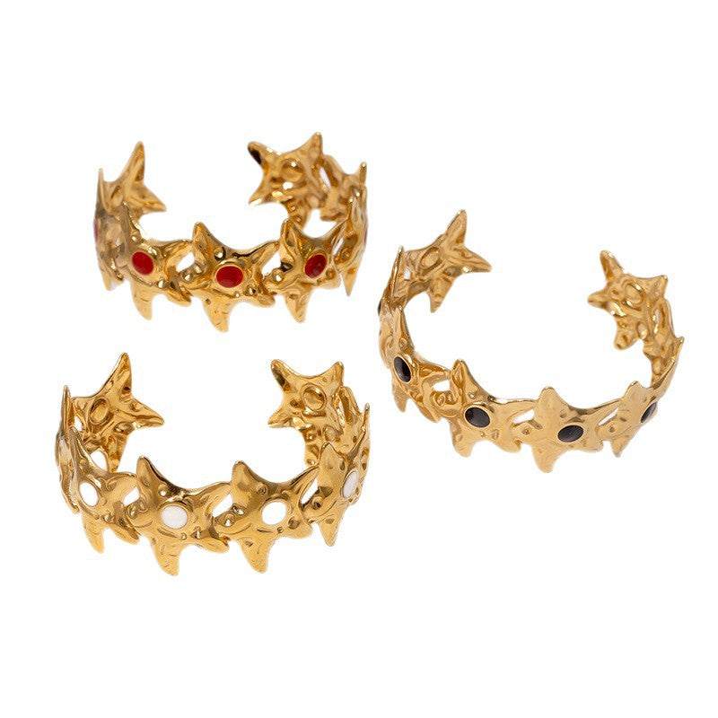 Minimalist Five-Pointed Star Stainless Steel Bracelet with 18K Gold Plating for Women