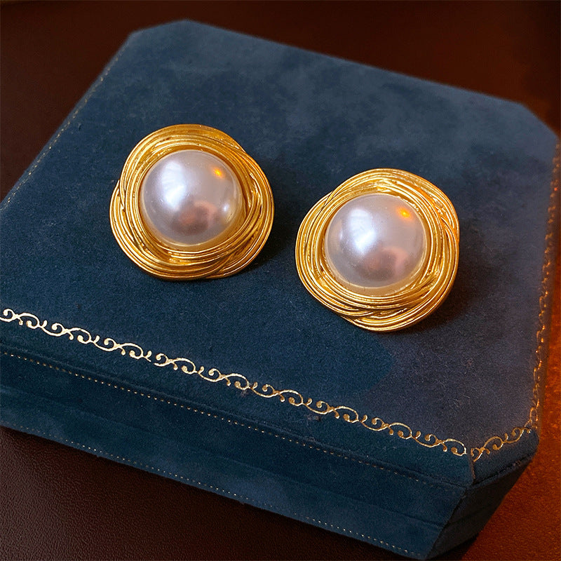 Orecchini Vintage Geometrici in Rame con Finitura Galvanizzata per Donna Leggeri Stile Corte Francese di Lusso Gioielli per l'Orecchio
