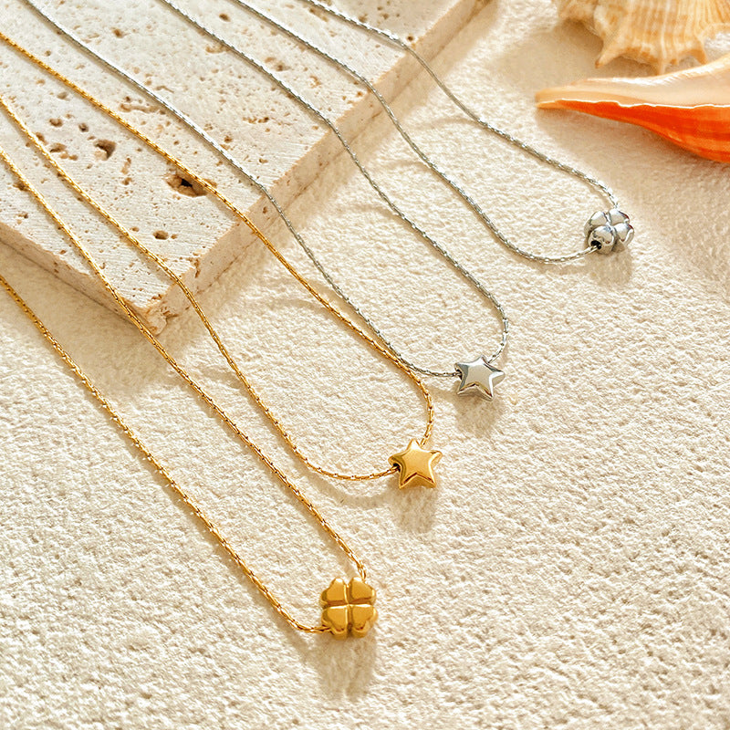 Minimalist Luxury Star and Floral Titanium Steel Plated Necklace for Unisex
