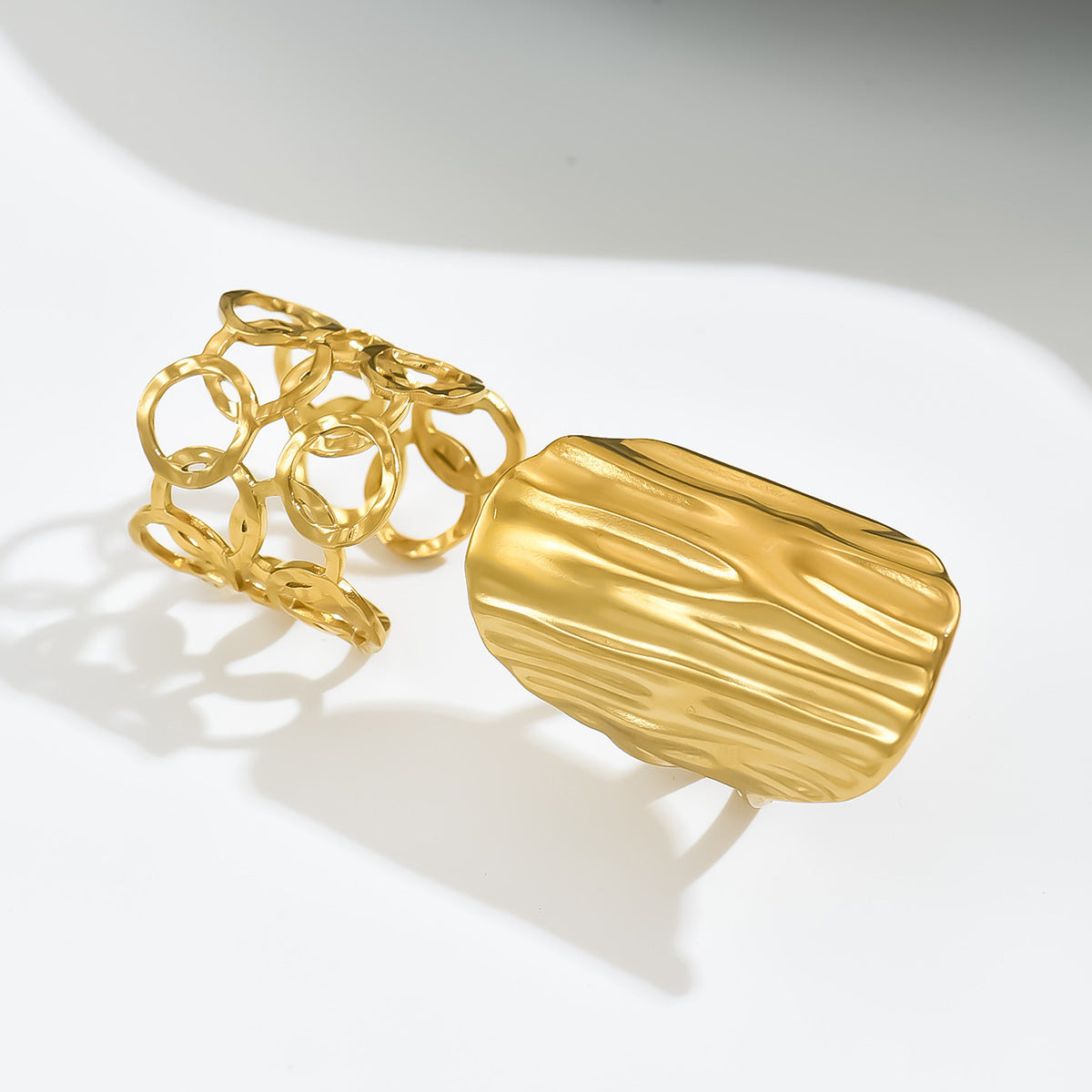 Set di Anelli Regolabili a Forma Geometrica Irregolare Svuotata da Donna, in Lega di Zinco Placcata, Stile Moderno Minimalista