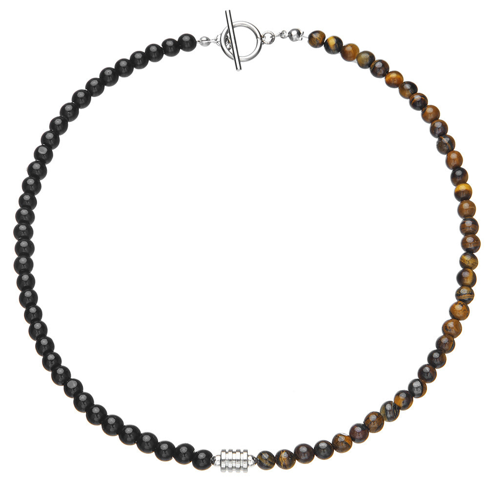 Geometric Round Stainless Steel Gemstone Necklace Men Cable Chain