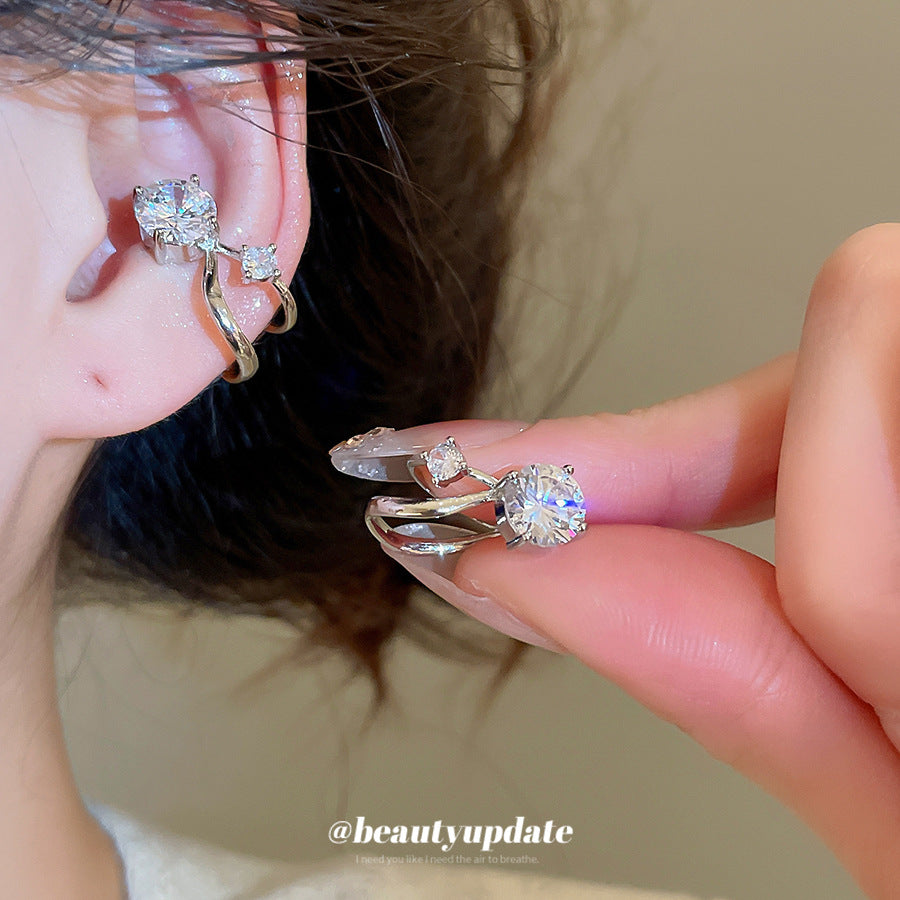 Orecchini a clip doppi geometrici minimalisti tondi in zirconia per donna con rame placcato