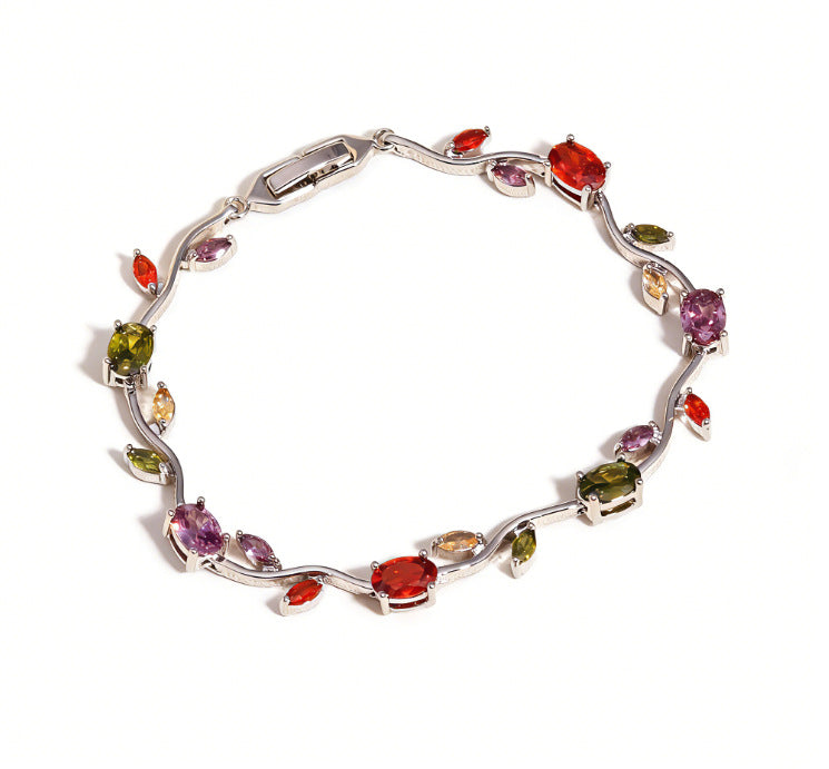 Elegant Gold Plated Brass Tulip Flower Bracelet with Rhinestone Gemstone Inlay for Women