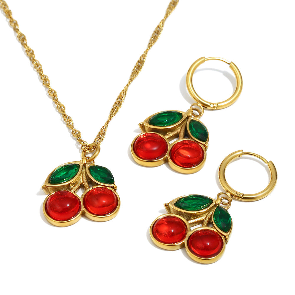 Collana da Donna con Ciondolo a Ciliegia in Acciaio Inossidabile Placcato Oro 18K