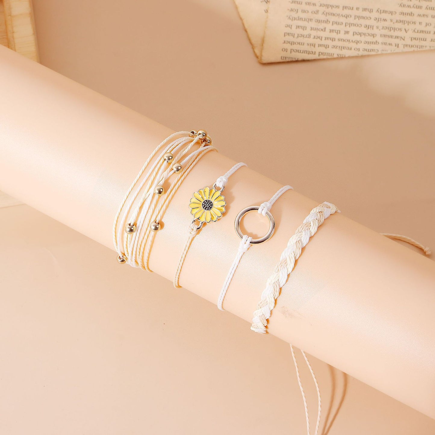 Bohemian Floral Sunflower Handmade Woven Bracelet for Women