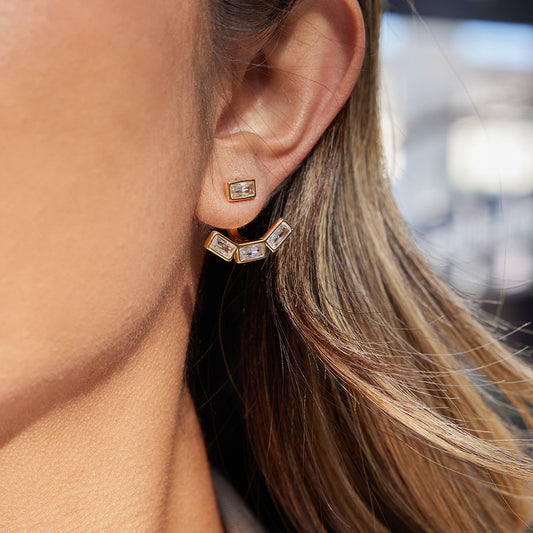 Minimalist Elegant Geometric Stainless Steel PVD Cubic Zirconia Earrings for Women