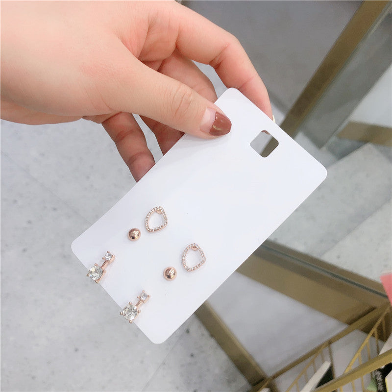 Minimalist Rose Gold Plated Geometric Alloy Earrings with Micro-inlaid White Crystal