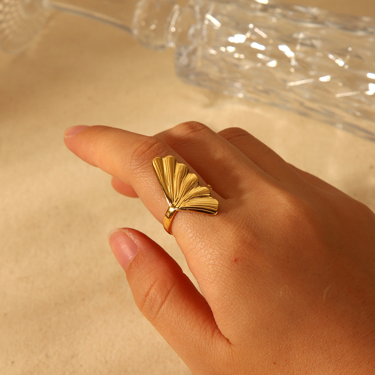 Minimalist Fish Tail Shaped Titanium Steel Ring for Women with Plated Finish and Adjustable Open Band