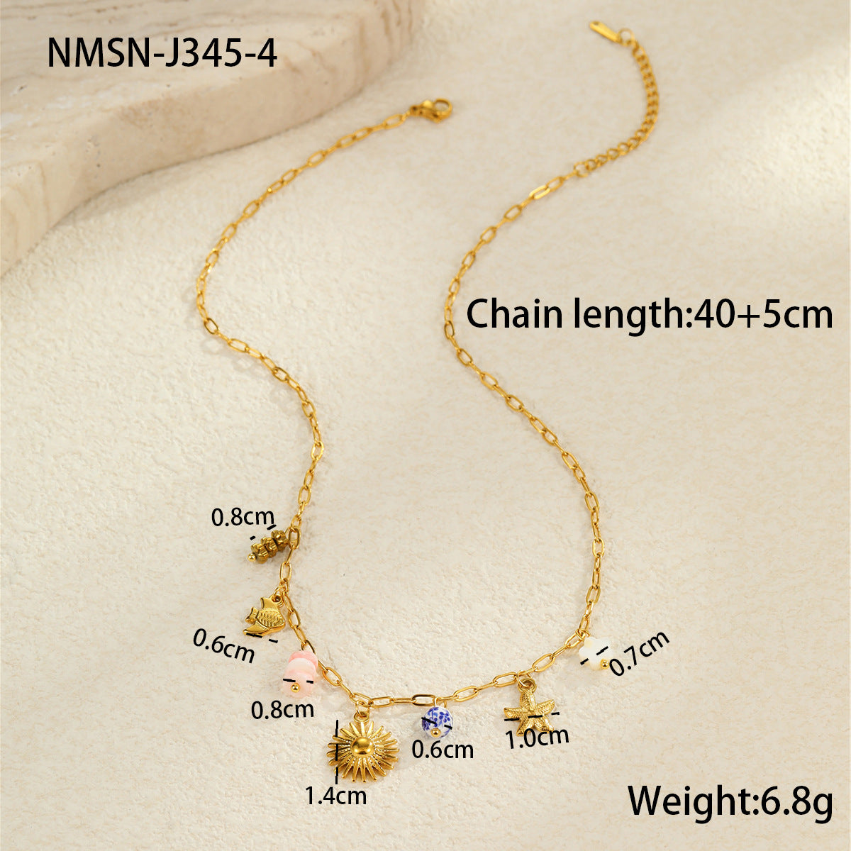 Elegante collar de acero de titanio con diseño floral y de conchas marinas inspirado en el océano, chapado en oro de 18K para mujer