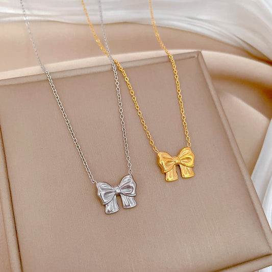 Minimalist Butterfly Knot Titanium Steel Necklace for Women with Gold Plating and Geometric Design Locket Chain