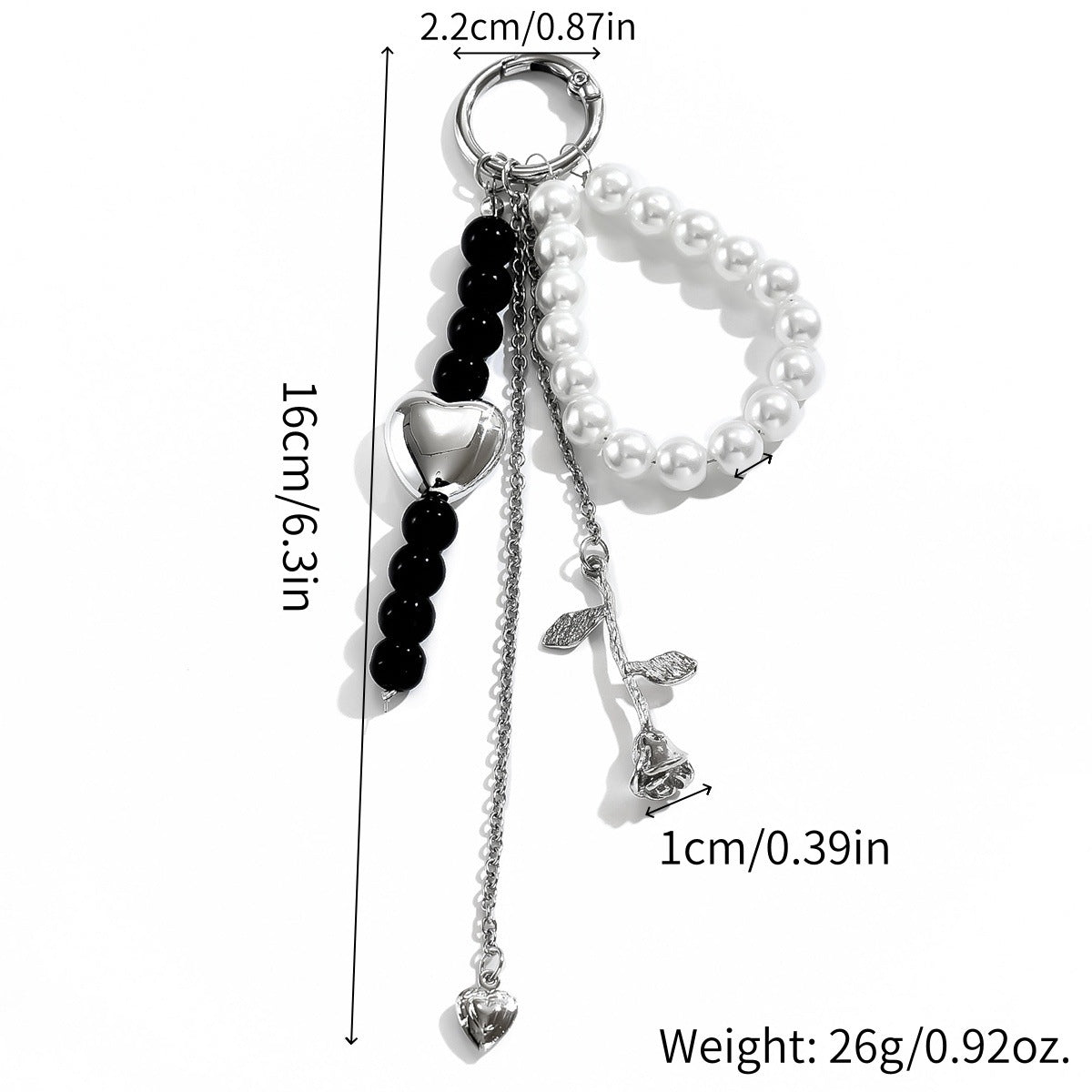 Unique Rose Heart Geometric Round Imitation Pearl Hand-beaded Zinc Alloy Keychain Pendant
