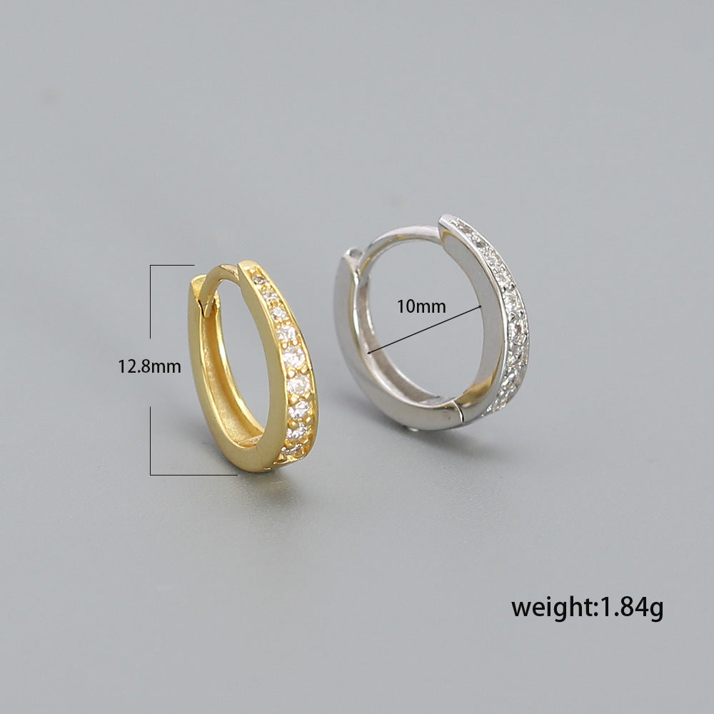 Orecchini a Cerchio Geometrici Minimalisti in Argento Sterling S925 con Dettagli in Pave di Strass per Donne