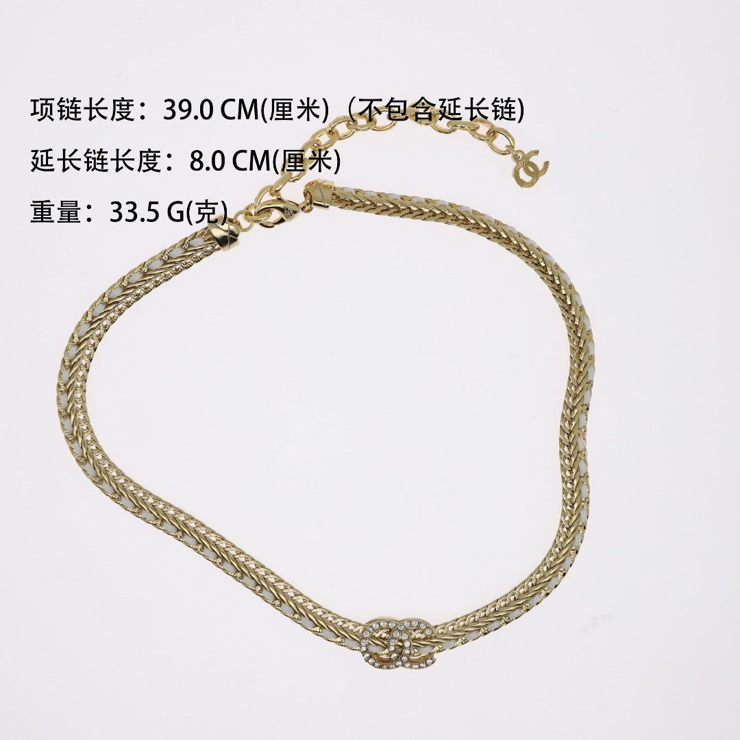 Elegant Luxury Letter Rhinestone Gold Plated Brass Snake Chain Necklace for Women